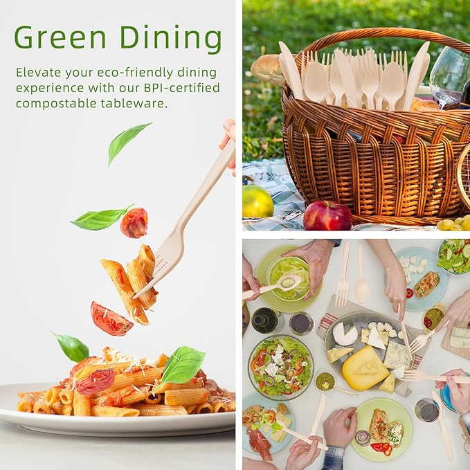 100% Compostable Silverware, Light Brown Plastic Silverware 100 Forks 100 - Image 4