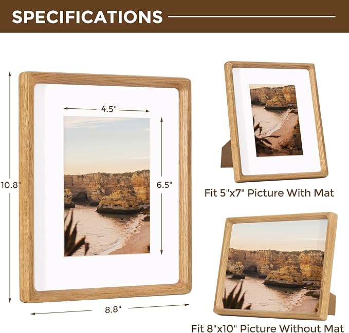 8x10 Oak Frame USA-Sourced Natural Wood Picture Frames Handcrafted Rounded - Image 2