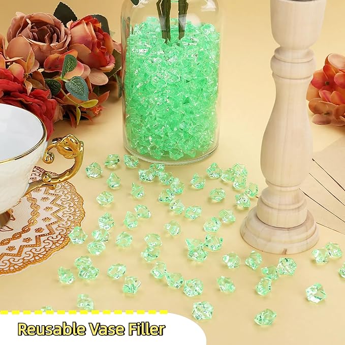 YATOJUZI 500pcs Fake Ice Cubes Green Acrylic Crushed Rocks Vase Fillers Plastic - Image 4