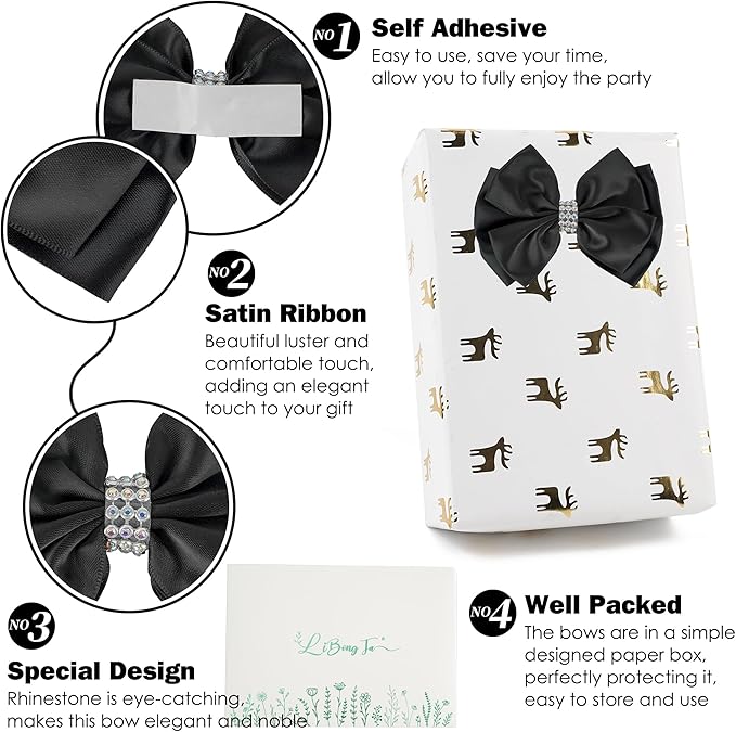 Black Satin Bows 4'' Premade Black Ribbon Bows, Gift Bows - Image 3