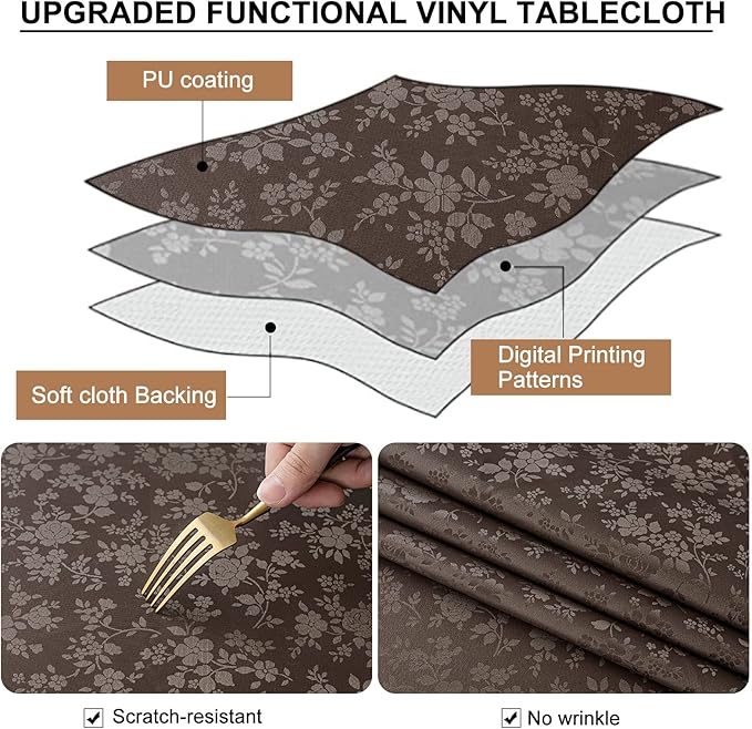 Smiry Rectangle Table Cloth, Waterproof Heavy Duty Vinyl Tablecloths, Wipeable - Image 3