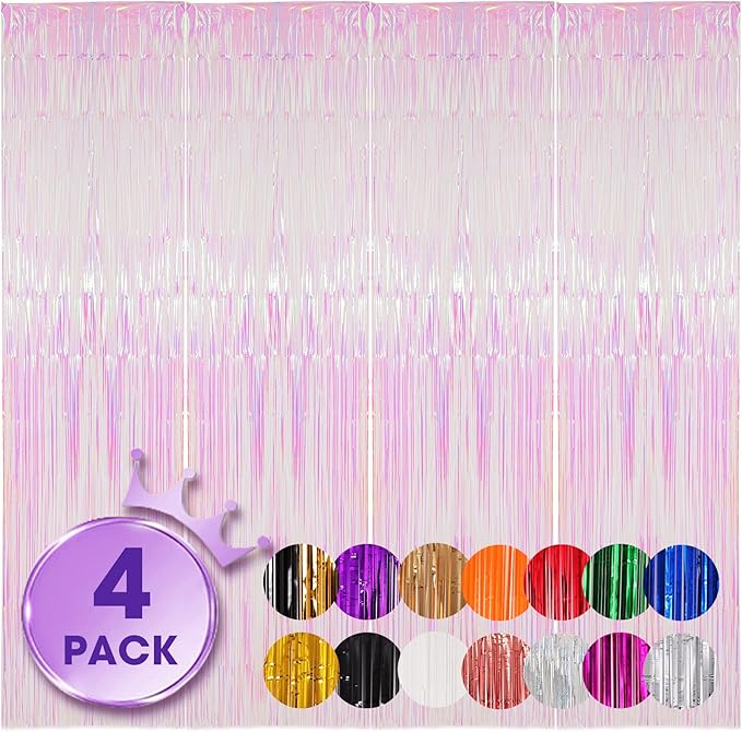 4 Pack Iridescent Transparent Foil Fringe Backdrop Curtains, Tinsel Streamers - Image 8