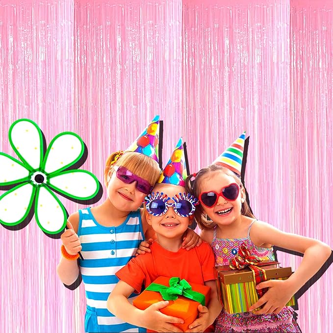 4 Pack Macaron Pink Tinsel Foil Fringe Curtain Backdrop, 3.28Ft x 8.2Ft - Image 4