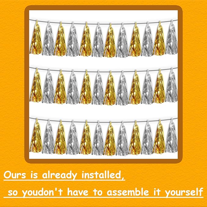 3P Gold Silver Metallic Fringe Tassel Banner Garland Foil Tinsel Streamer Wall - Image 3