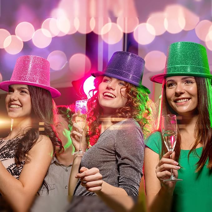 Handepo 12 Pack Bright Glitter Top Hat Mini Fun Party Hats - Image 5