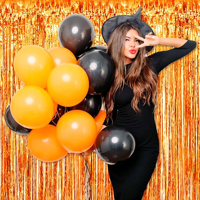 6 Pack Orange Foil Fringe Curtains Backdrop, 3.28 x 8.2 Ft Metallic Streamers - Image 7