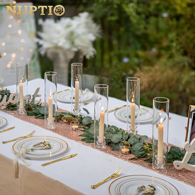 NUPTIO Candlestick Holder Bulk for Centerpiece: Set of 10 Hurricane Glass Taper - Image 2