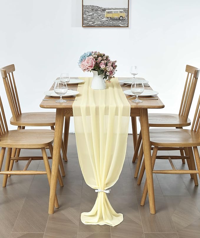 2 Pack 10Ft Light Yellow Chiffon Table Runner Sheer 29x120 Inch - Image 4