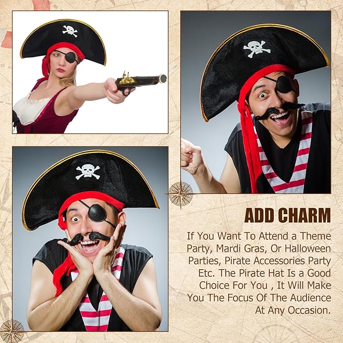 Hsei Halloween Pirate Hat Skull Print Captain Costume Caps Party Accessories - Image 4