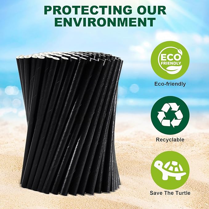 5.75 inch 8mm Wide Short Black Paper Drinking Straws Disposable - Image 8
