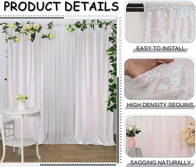 Iridescent Sequin Backdrop Curtain 10FTx10FT 1 Panel Glitter Metallic - Image 2