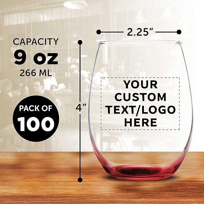 Custom Stemless Wine Glass 9 oz. Set of 100, Personalized Bulk Pack - Image 5