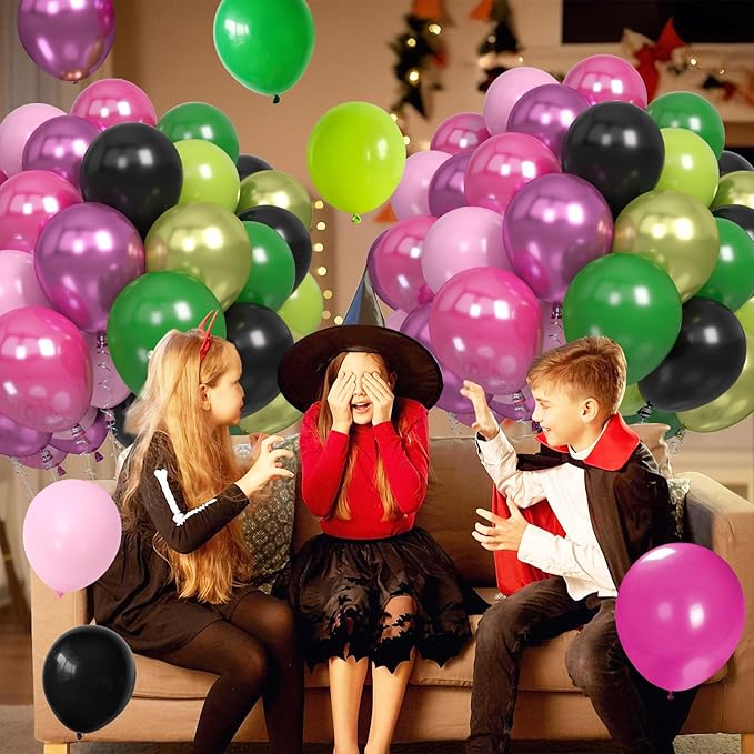 60PCS Black Pink Green Balloons, Hot Pink Dark Light Green Black Latex Balloon - Image 5