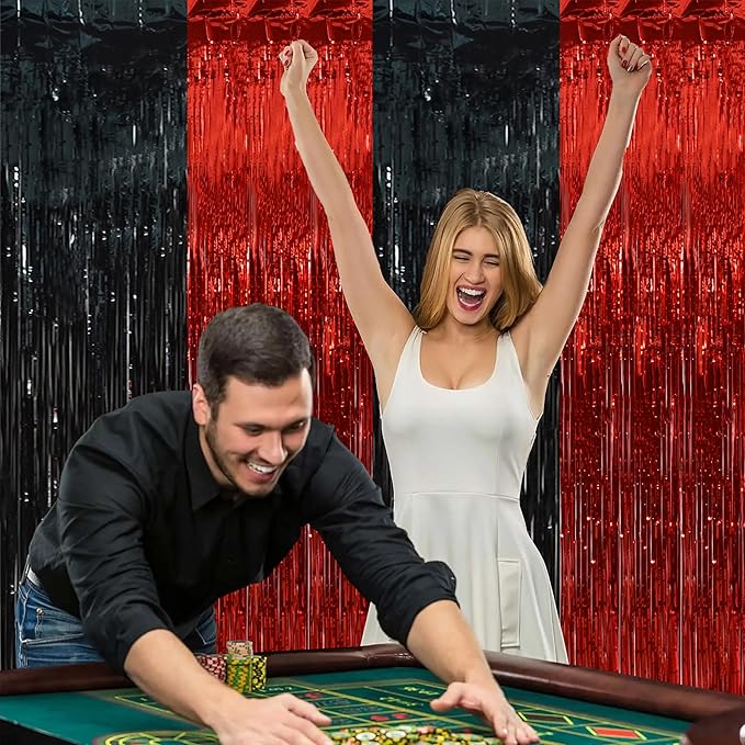 BEISHIDA 2Pcs Red Black Door Streamer Casino Backdrop Foil Fringe Tinsel Casino - Image 6