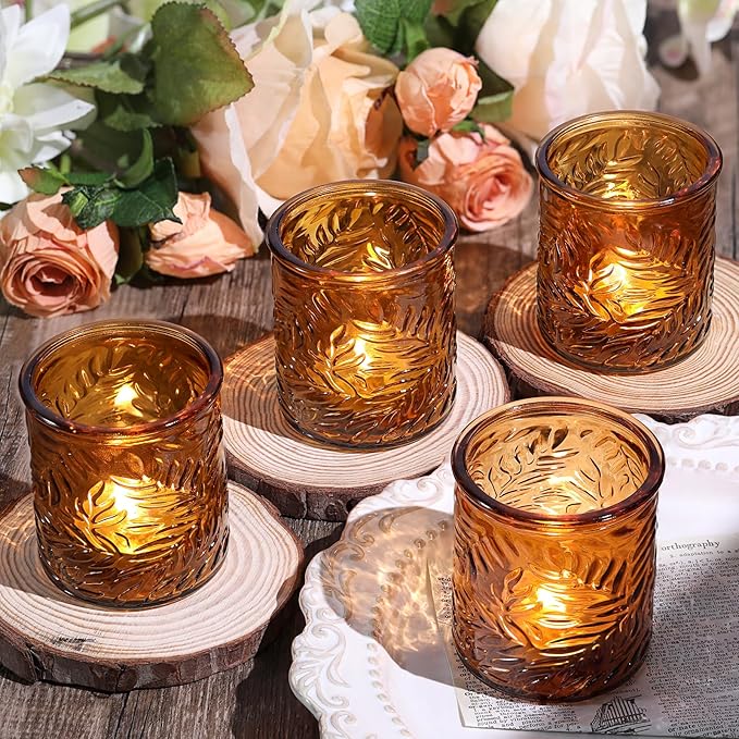 24 pcs Amber Votive Candle Holders, Tea Light Candle Holders - Image 2