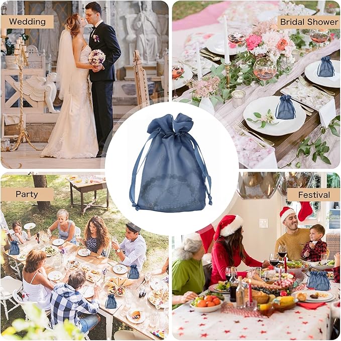 20 Pcs Dark Blue Small Organza Bags 3X4 inch - Image 6