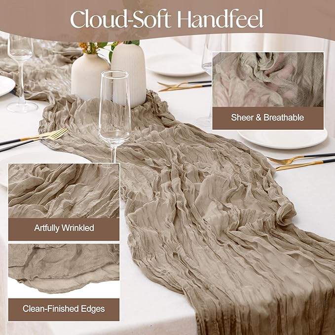 2 Pcs Nude Cheesecloth Table Runner - Image 3