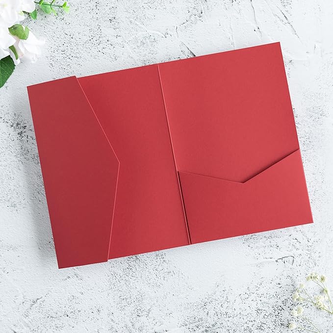 20 PCS Red Tri-fold Laser Cut Wedding Invitation Pockets - Image 5