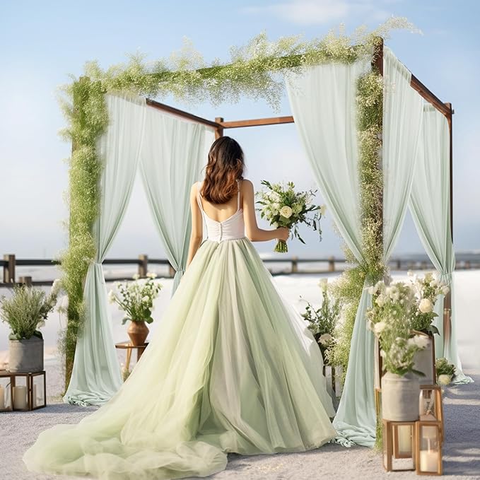 30" x 20Ft Wedding Arch Draping Fabric, 1 Panel Sage Green Sheer Curtain Drapes - Image 5