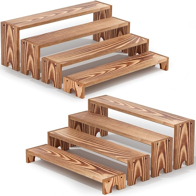 14 Inch Large Wooden Tiered Riser Display Stands, 2 Set Stackable Wooden by Unknown