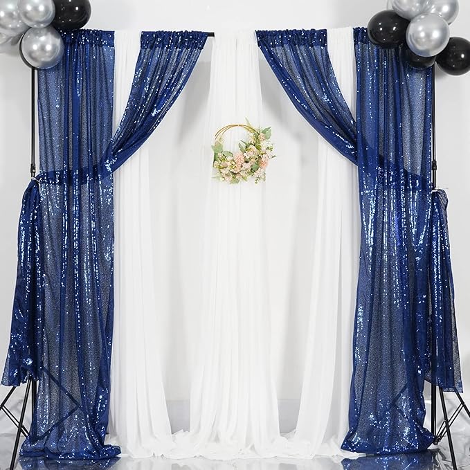 Poise3EHome 2Pcs 2Ft x 8Ft Navy Blue Sequin Backdrop Curtain, Memorial Day - Image 8