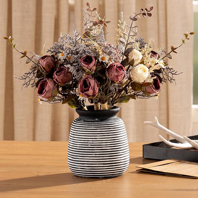 Ceramic Rustic Vase, Small Flower Farmhouse Vases Home Decor, 6“ Short Pottery - Image 7