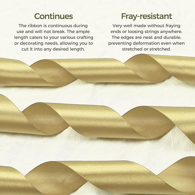 Light Gold Satin Ribbon 3/8 inch X Continuous 50 Yards, Single Face Polyester - Image 4