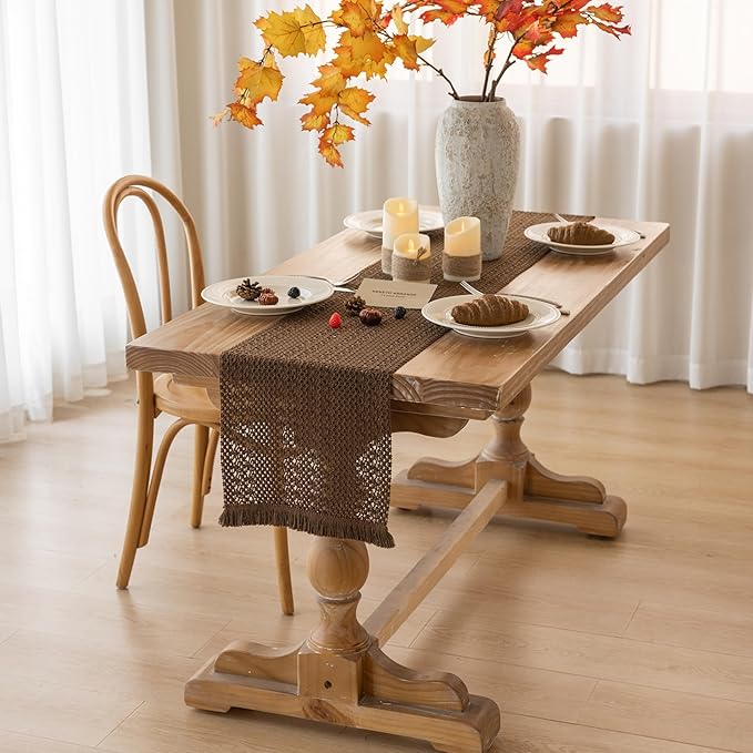 Boho Brown Table Runner for Home Decor 12x72 Inches Farmhouse Macrame Burlap - Image 3