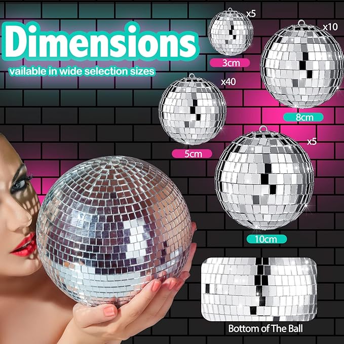 Funtery 100 Pcs Mirror Disco Balls Bulk Assorted Silver Hanging Disco Ball Decor - Image 4