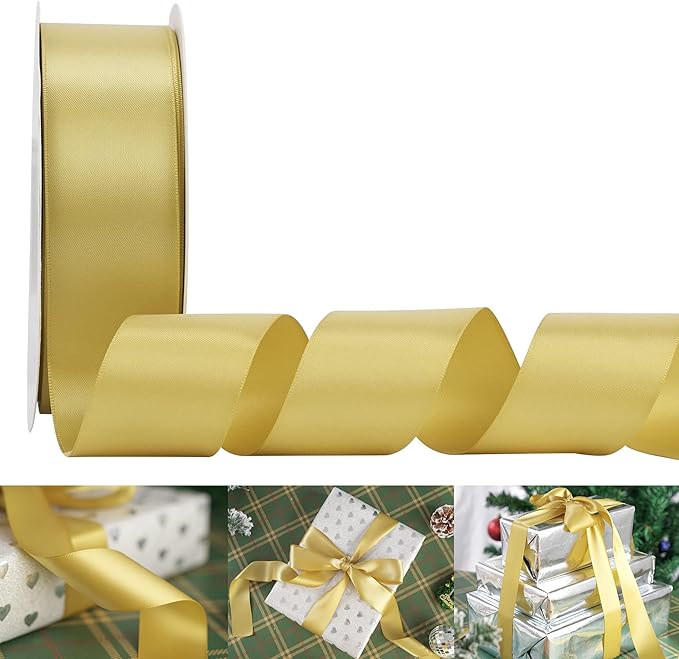 HUIHUANG 1.5 inch Wide Satin Ribbon 50 Yards Gold Double Face Polyester Silk by HUIHUANG
