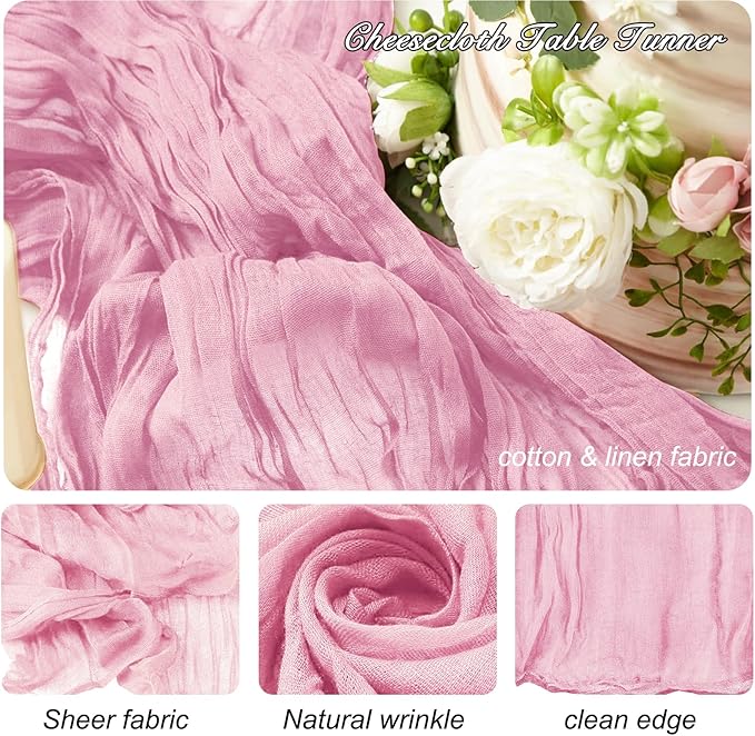 8 Pack 10Ft Table Runner 35x120 inch Pink Boho Gauze Table Cheese Cloth Long - Image 2