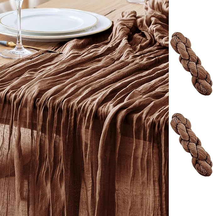 Asee'm 2pcs Cheesecloth Table Runner 120 Inches Long Brown Boho Gauze Cheese by Aseem