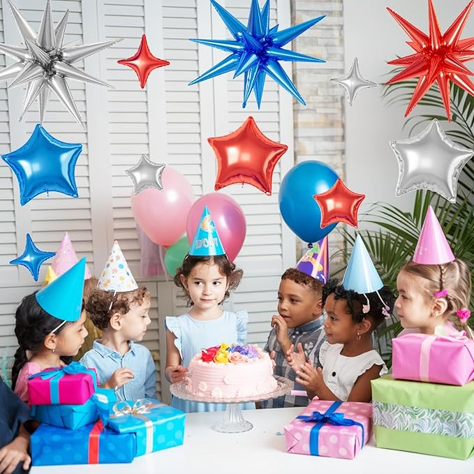 16 Pcs Red Blue Silver Star Balloons, 22/18/10 Inch Foil Balloons, Four-Pointed - Image 7
