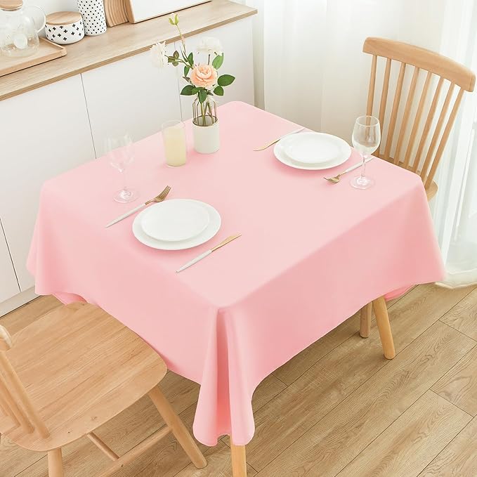 2 Pack Square Table Cloth 60X60 Inch Pink Tablecloth Washable Polyester Solid - Image 2