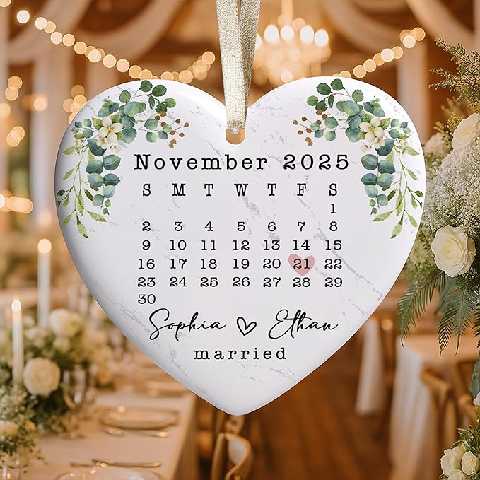 Love Signal Married Calendar Ceramic Ornament, Mr Mrs 2025 Ornaments Custom - Image 3