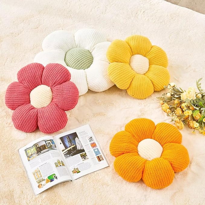 Flower Throw Pillow, Soft Peach Pink 14.9" Shaped Floor Pillow - Image 3