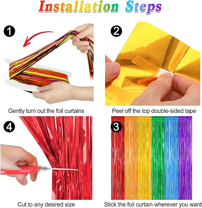4 Pack Pride Decorations, 3.28 FT x 7.05 FT Rainbow Backdrop, Metallic LGBT - Image 3