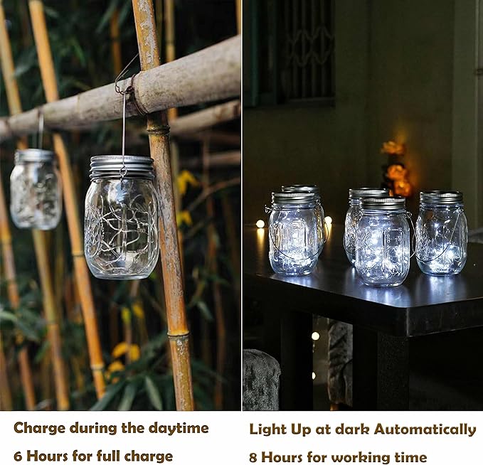 Decorman Solar Mason Jar Lid Lights, 6 Pack 20 LED Waterproof String Fairy Star - Image 4