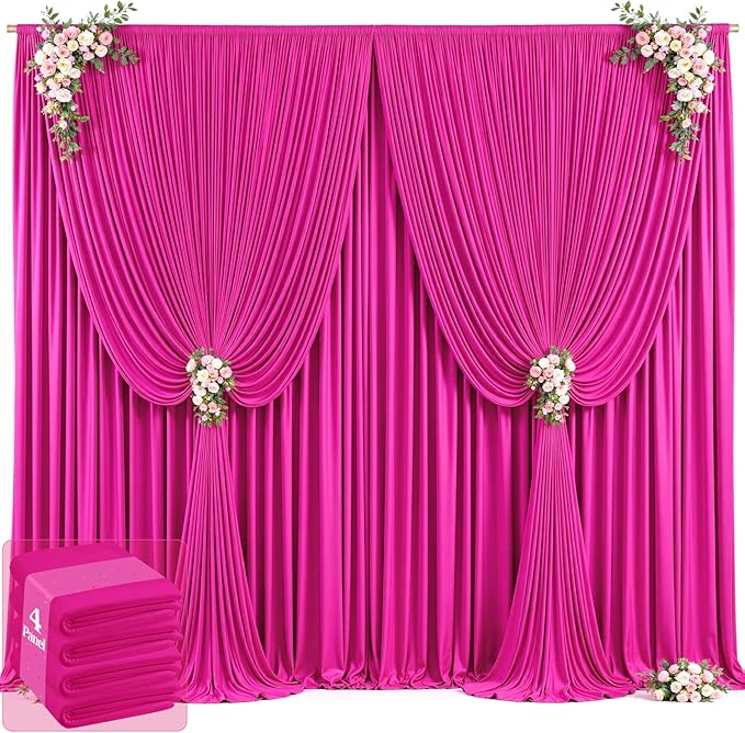 20ft x 12ft Hot Pink Backdrop Curtains Wrinkle Free Backdrop Curtain by Tao-GePartyDecorations