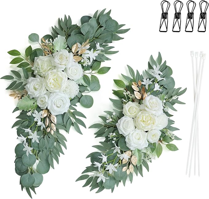 Artificial White Wedding Arch Flower Swags Set of 2 - Image 5