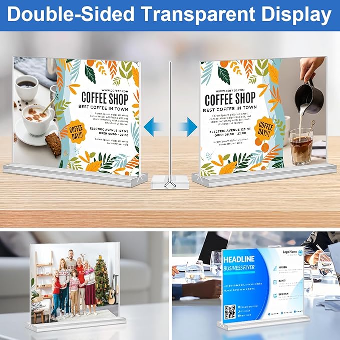 Acrylic Sign Holder 7x5, 6 Pack Clear Double Sided Table Menu Display Stand - Image 4