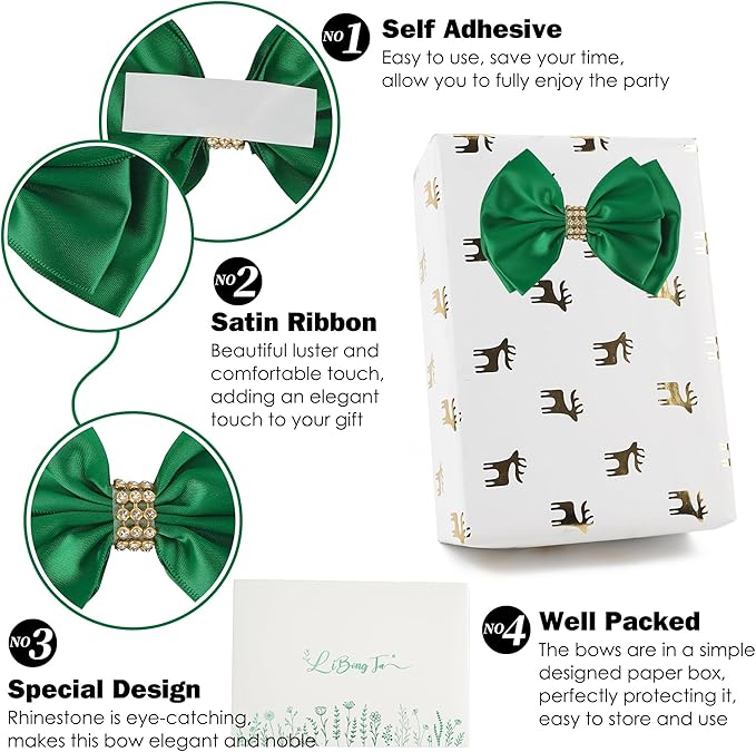 Hunter Green Ribbon Bows 4'' Premade Satin Bow, Gift Bows - Image 3