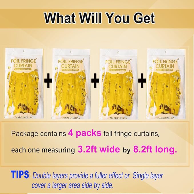 4 Pack Gold Fringe Backdrop Curtain - Image 2