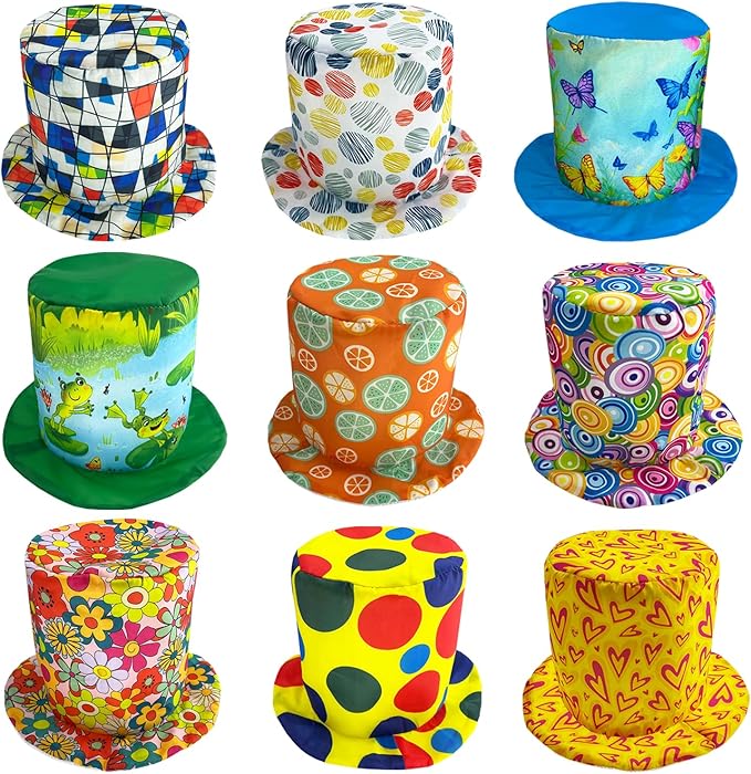 6 Assorted Pattern Funny Party Top Hats by POPCIEl