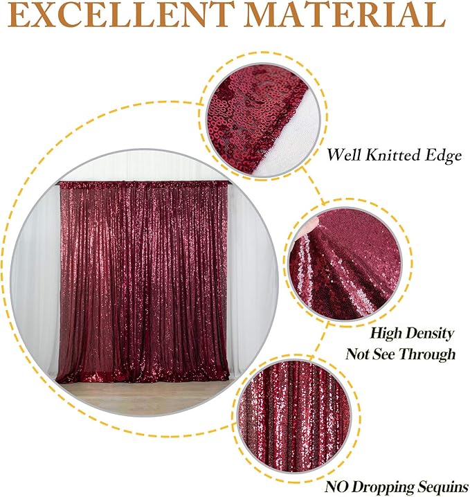 ShinyBeauty Burgundy Sequin Sparkling Backdrop 10x10FT | Photographic Glitter - Image 4