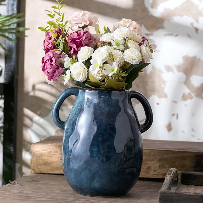 Blue Ceramic Vase with 2 Handles by Sowlvenco