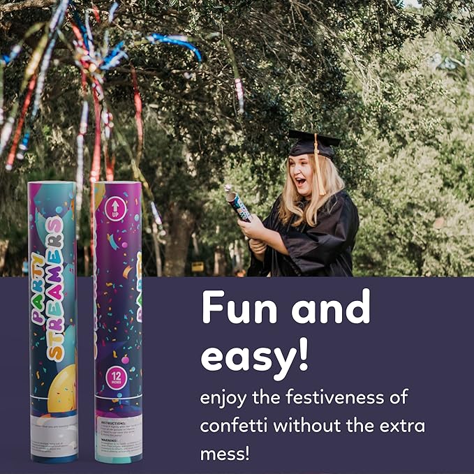 No Mess Streamer Confetti Cannon Party Poppers | 6 Pack | Multicolor Streamers - Image 2