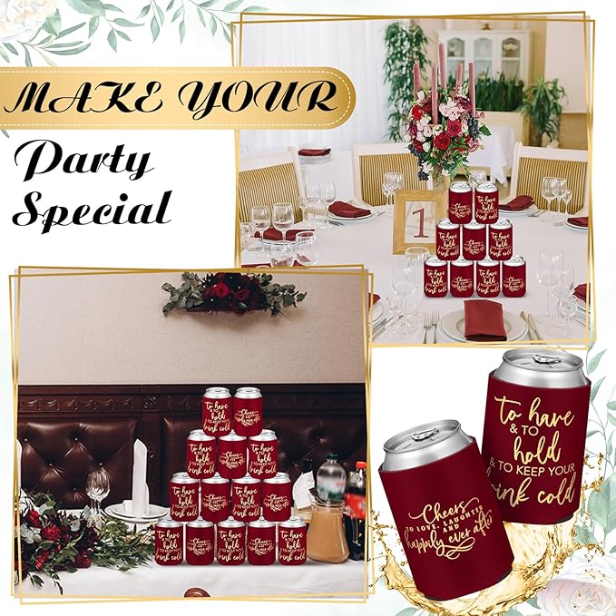 50 Pieces Burgundy Wedding Can Cooler Sleeves Bulk Engagement Party Favors - Image 4