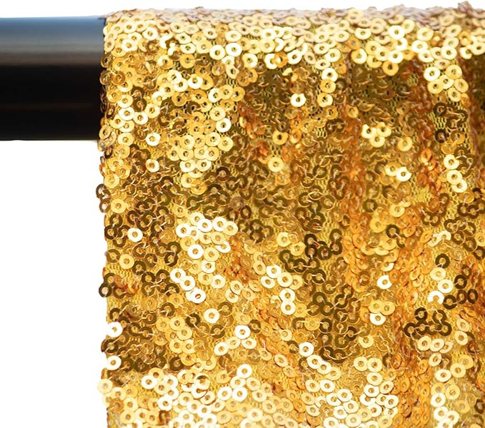 Gold Sequin Backdrop 2FTx8FT 2 Panels Sparkly Background Drapes - Image 3
