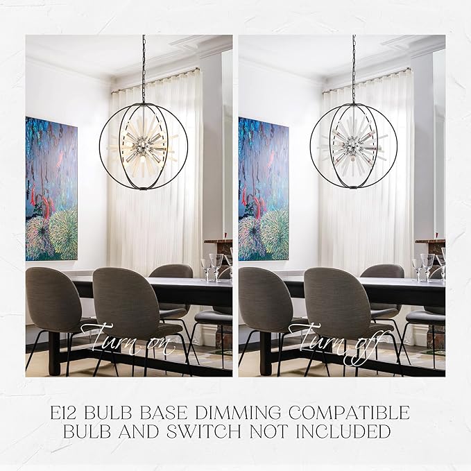 23.6" Black Chrome 12-Light Globe Sputnik Chandelier Modern Adjustable Hanging - Image 5